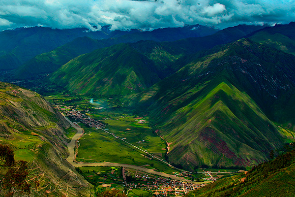 sacred valley in cusco view drone
