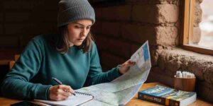 A traveler studying a map in Cusco, illustrating the key mistakes to avoid when booking a Peru trek.