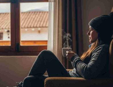 A traveler relaxing on a hotel balcony with a cup of coca tea, following an expert acclimatization plan in Cusco, Peru.