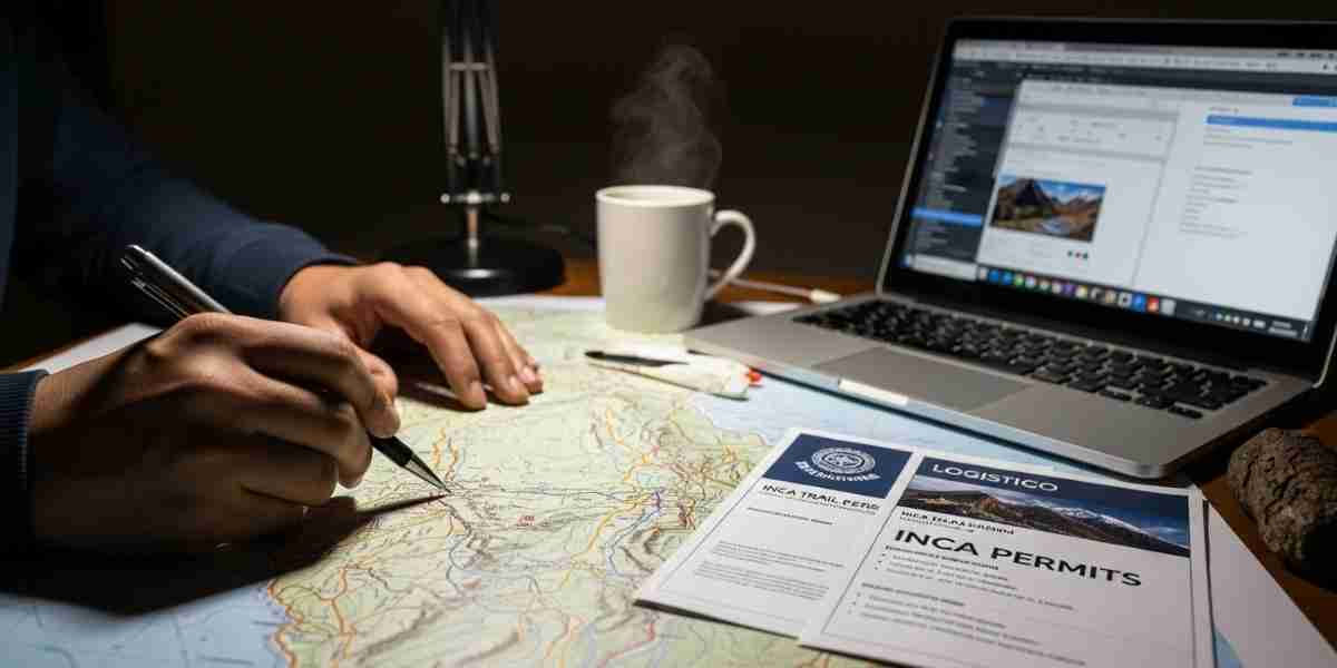 The hands of a tour planner providing on-the-ground support by tracing a route on a detailed map of the Andes.