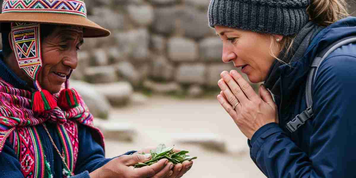 A local Peruvian guide sharing a cultural moment with a traveler, representing one of the authentic Peruvian experiences on the trail.