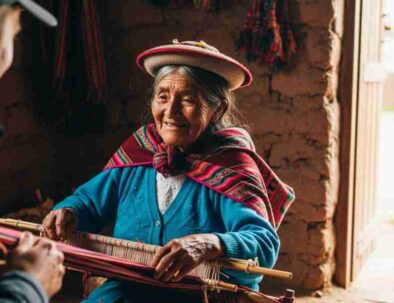 A traveler engages in a real conversation with an Andean weaver, illustrating the flaw in the myth of authenticity in travel.