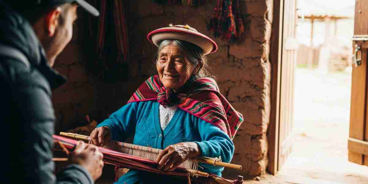 A traveler engages in a real conversation with an Andean weaver, illustrating the flaw in the myth of authenticity in travel.